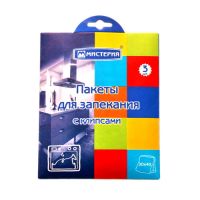 Пакеты для запекания 30х40 см, 12 мкм, с клипсами, ПЭТ, 3 шт/упак "МИСТЕРИЯ" 50 упак/кор РОССИЯ