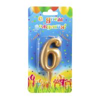 Свеча для торта диз. "Цифра 6", разноцв., 1 шт/упак 30 шт/кор РОССИЯ