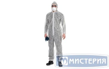 Комбинезон, XL (56 размер), молния, капюшон и рукава на резинке, белый