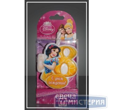 Свеча для торта h68 мм, диз. "Disney Принцесса. Цифра 8", разноцв., 1 шт/упак 20 шт/кор РОССИЯ 1173